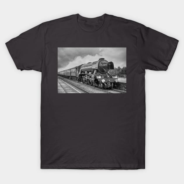 The Flying Scotsman - Black and White T-Shirt by SteveHClark